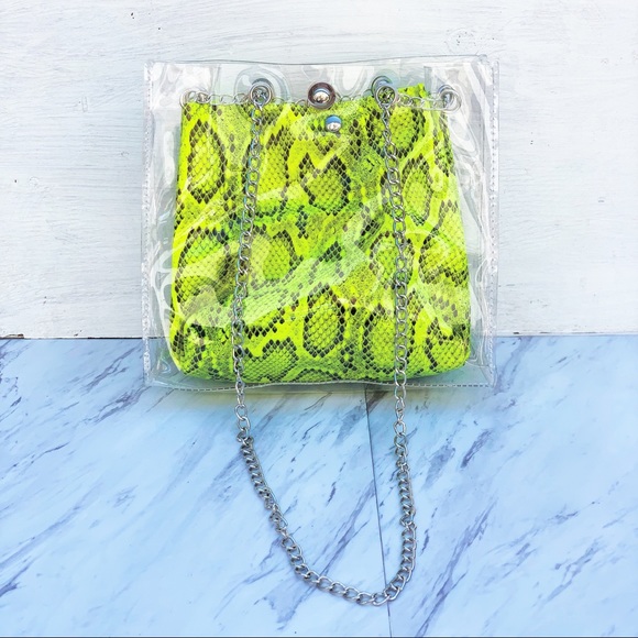 Transparent Neon Lime Snake Handbag - Picture 2 of 8